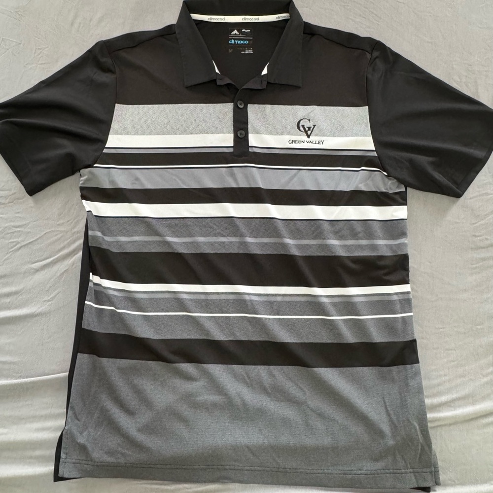 Adidas Black and Gray Striped Men's Medium Polo Shirt